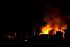 Belgrave Mill burns in 2010 in Oldham, England. Photo: Gavin Clarke on Flickr
