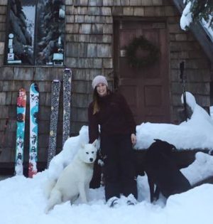 Ski patroller / paramedic Megan Frawley with cute dogs.