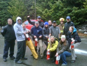 Fire extinguisher training with staff of Whistler Tourism during NAOSH Week 2011