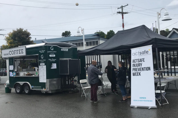 Photo of mobile coffee service and information booth for Actsafe