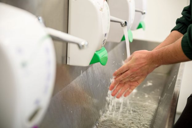 Photo of a person washing their hands as part of communicable disease prevention