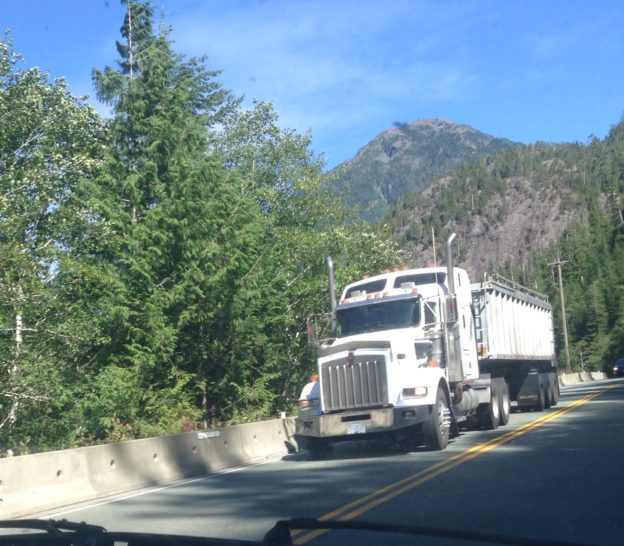 Photo of large truck descending narrow B.C. highway